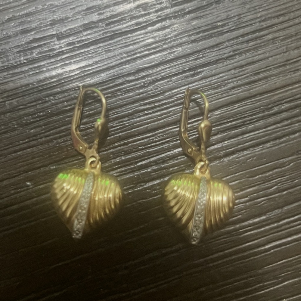 Gold 14k Heart Earrings with diamond accent